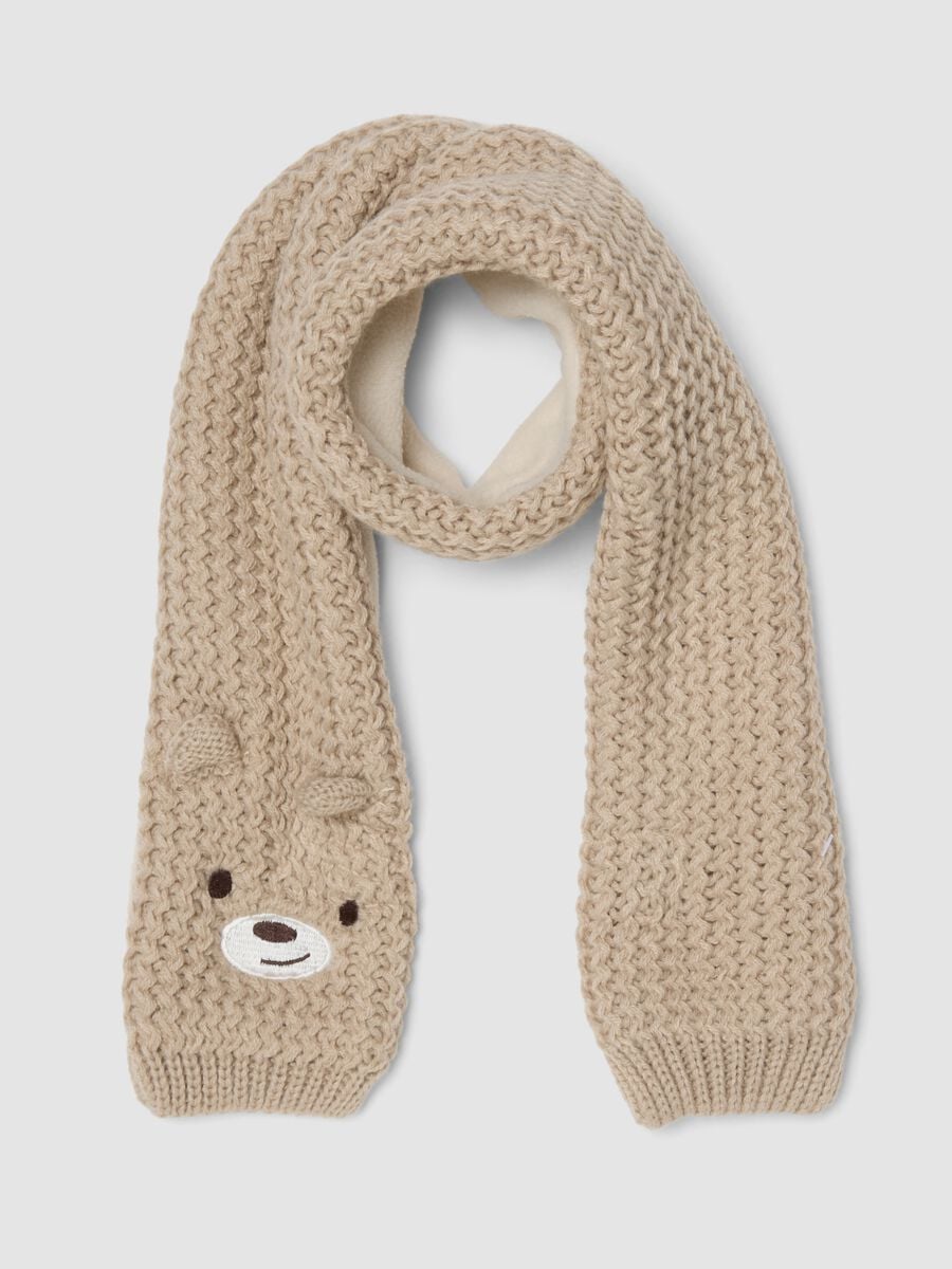 Sciarpa beige lavorata a maglia con orsetto_0