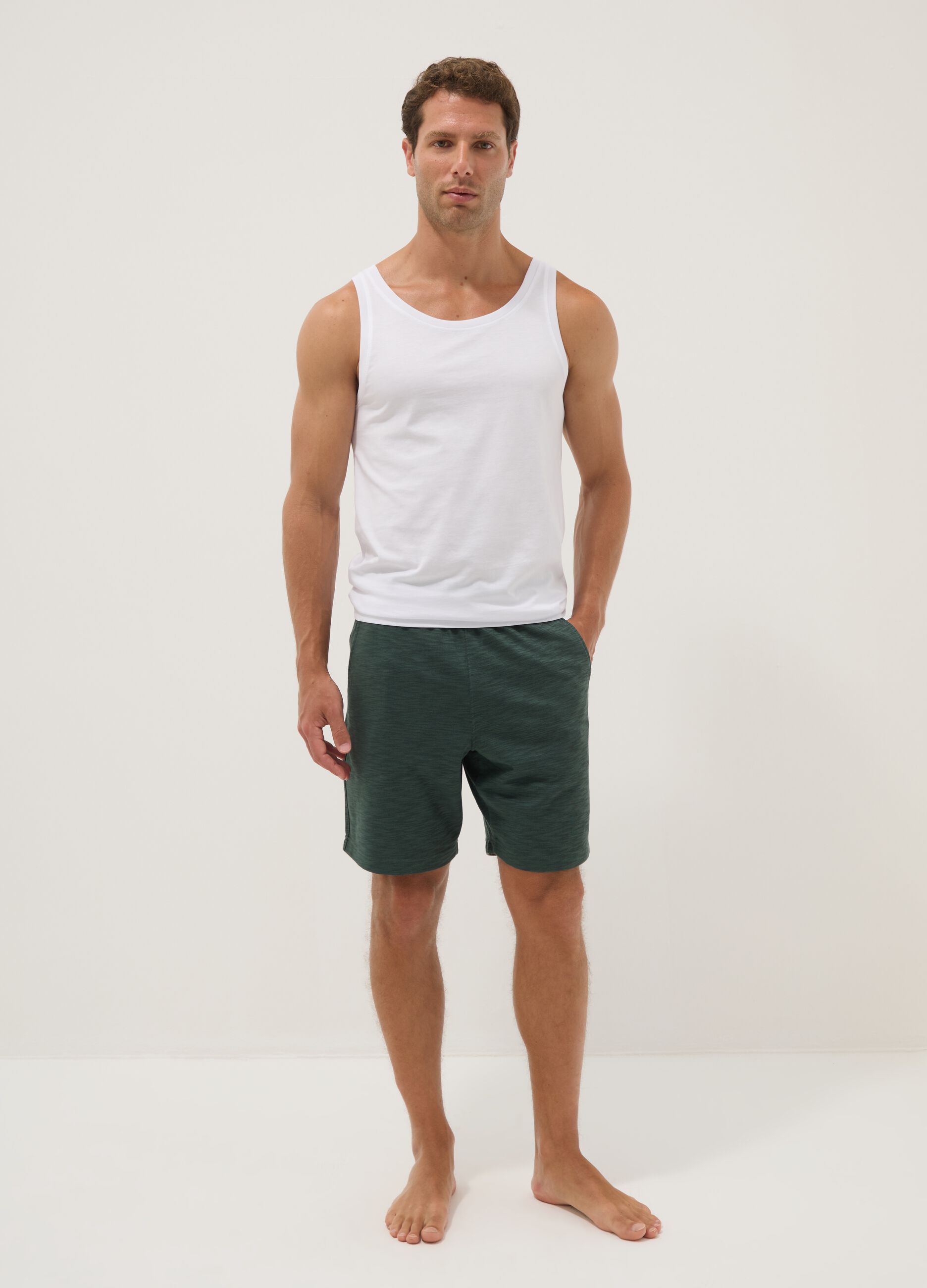 Cal&ccedil;&otilde;es de pijama verdes em mistura de algod&atilde;o, regular fit