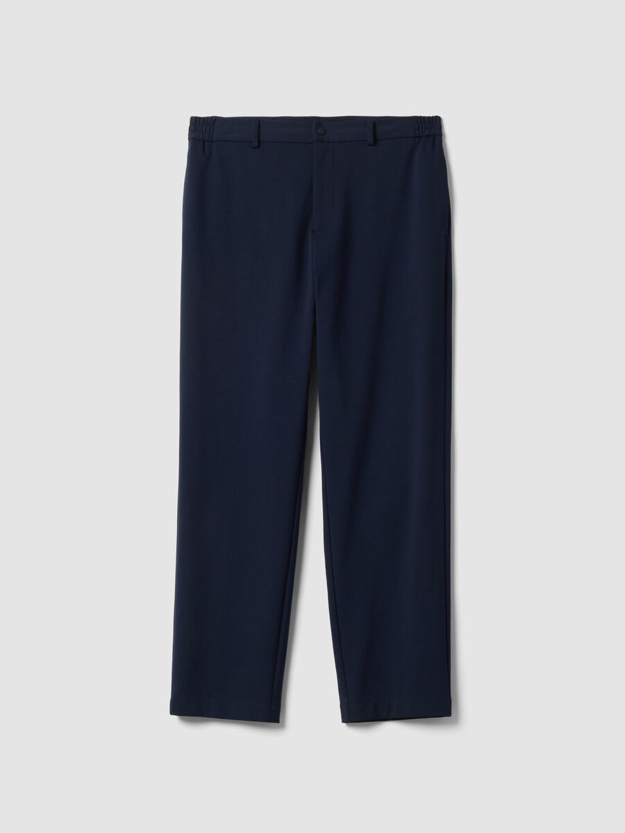 Blue regular-fit formal trousers in stretch cotton_0
