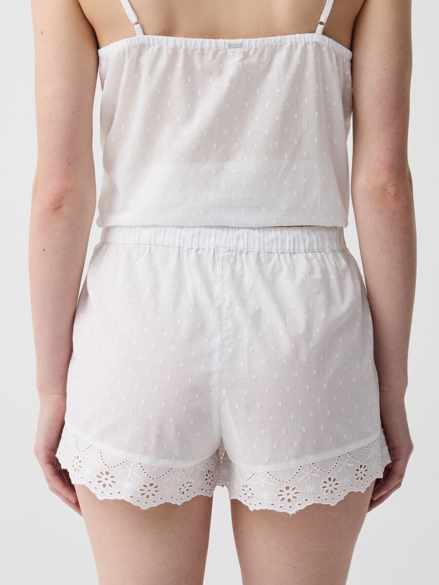 Shorts pigiama in cotone dobby con sangallo_2