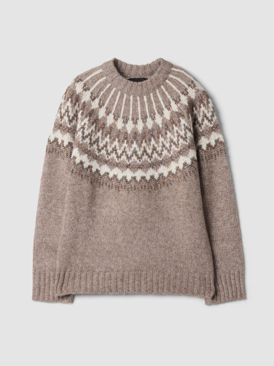 Beige jacquard crew-neck jumper, regular fit_0