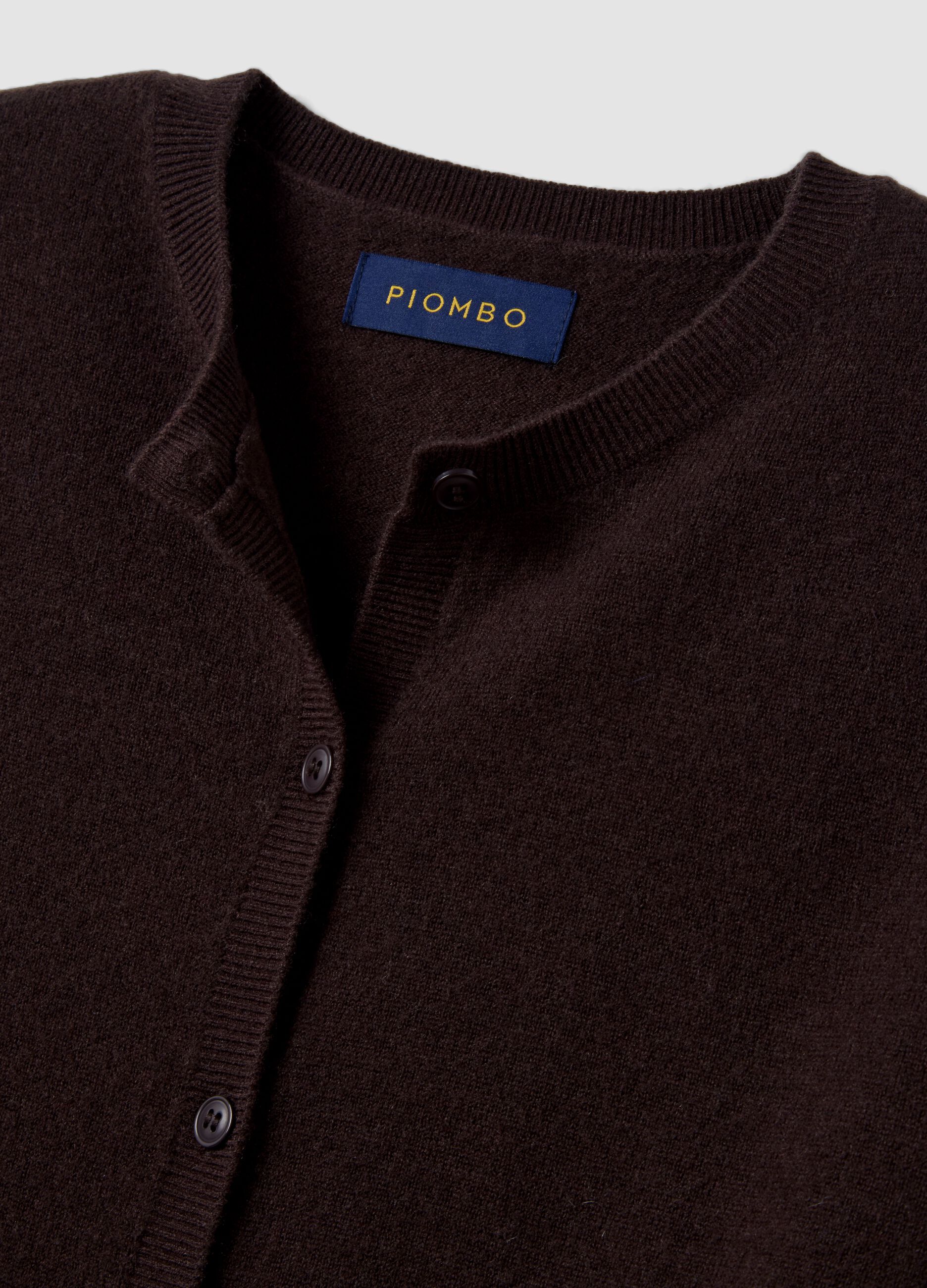 Brown pure wool crew-neck cardigan