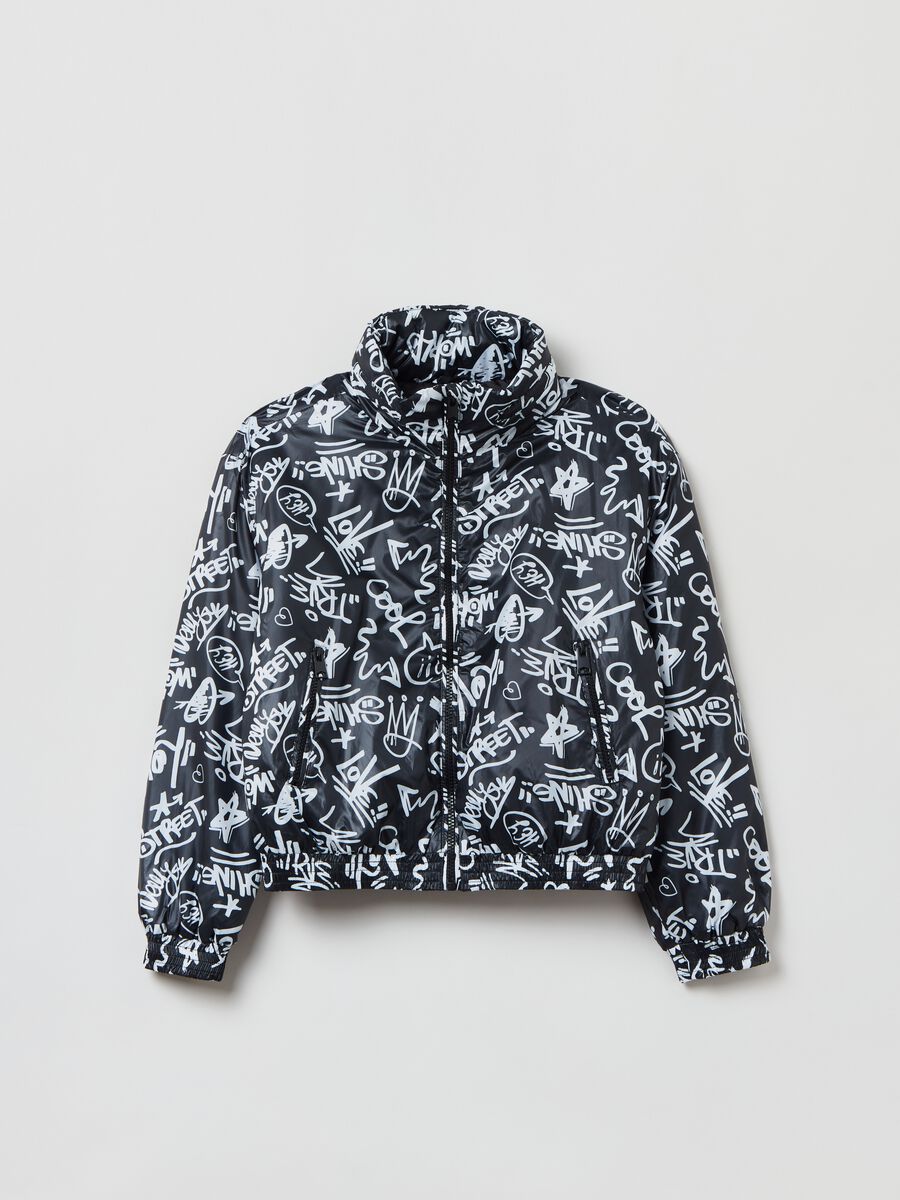 Padded bomber jacket with lettering print_0