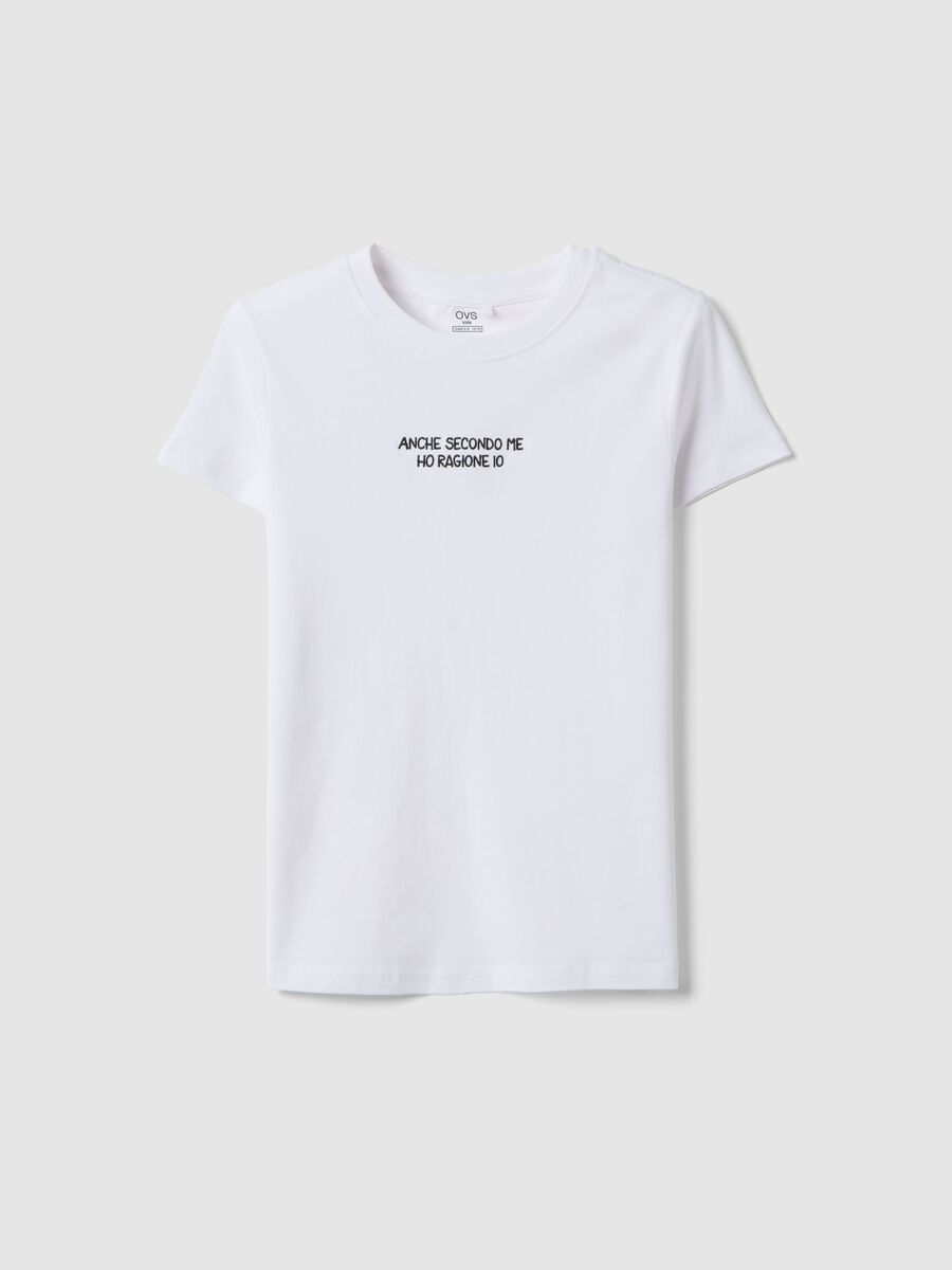 T-shirt in puro cotone bianca da ragazza regular fit con scritta_0