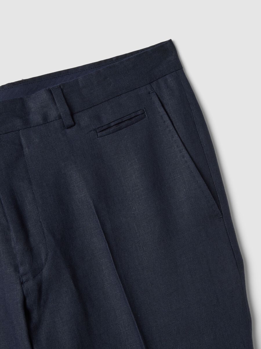 Regular fit pure blue linen trousers_5
