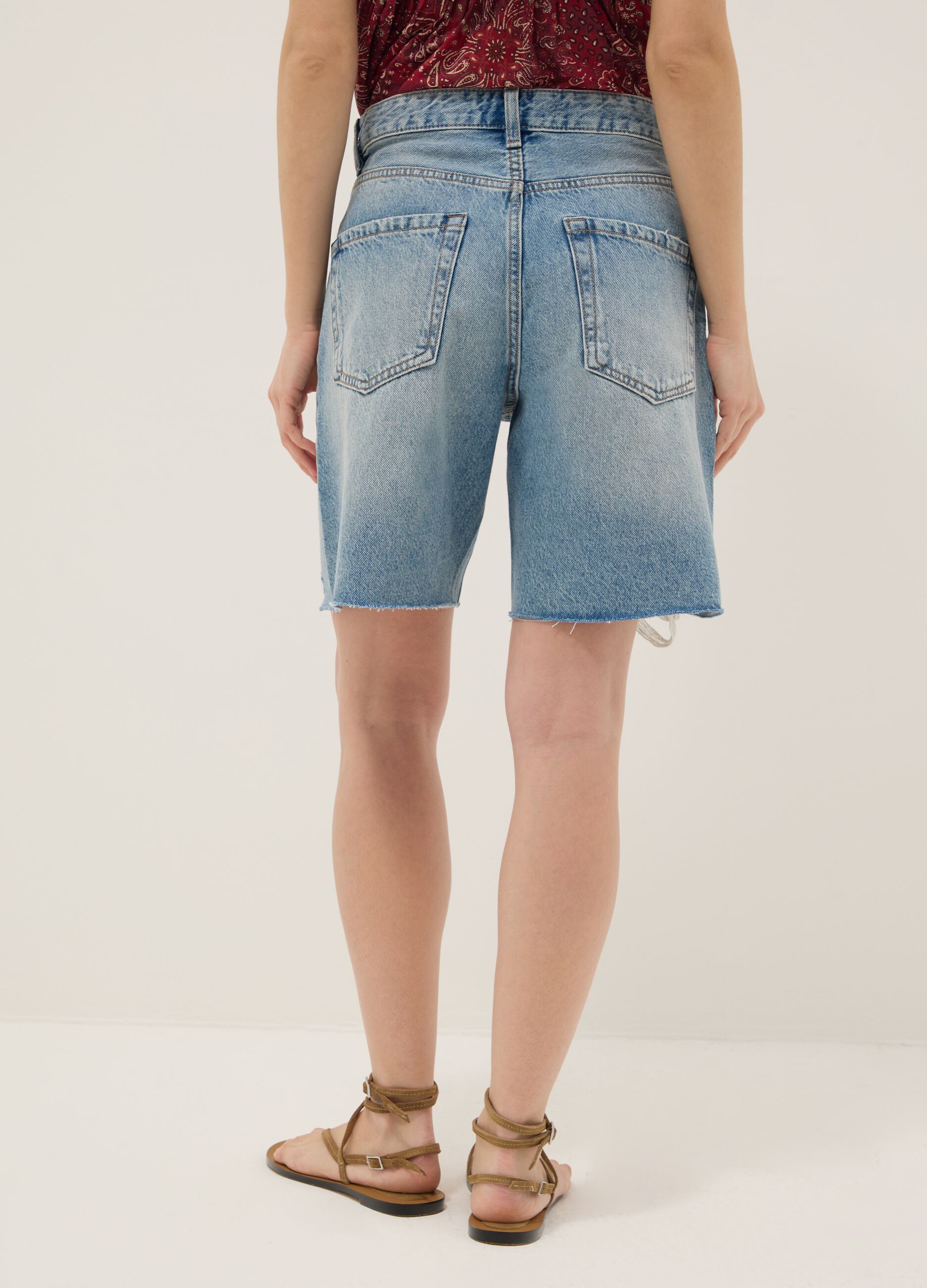 Azurblau Denim reine Baumwollshorts mit geradem Schnitt