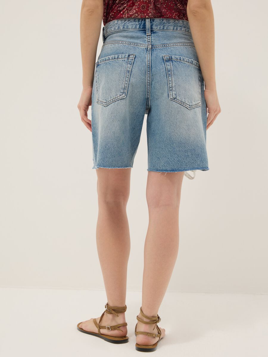 Azurblau Denim reine Baumwollshorts mit geradem Schnitt_2
