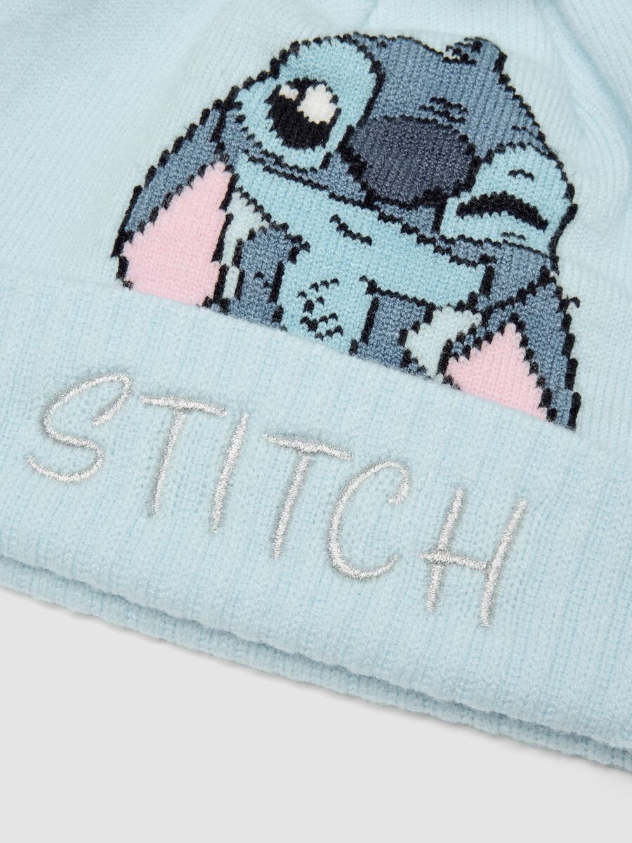 Light Blue Stretch Viscose Beanie with Pom-Pom and Lilo & Stitch Print_2