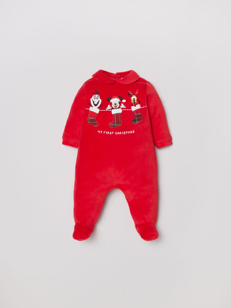 Velour Christmas onesie with embroidered Mickey Mouse_0