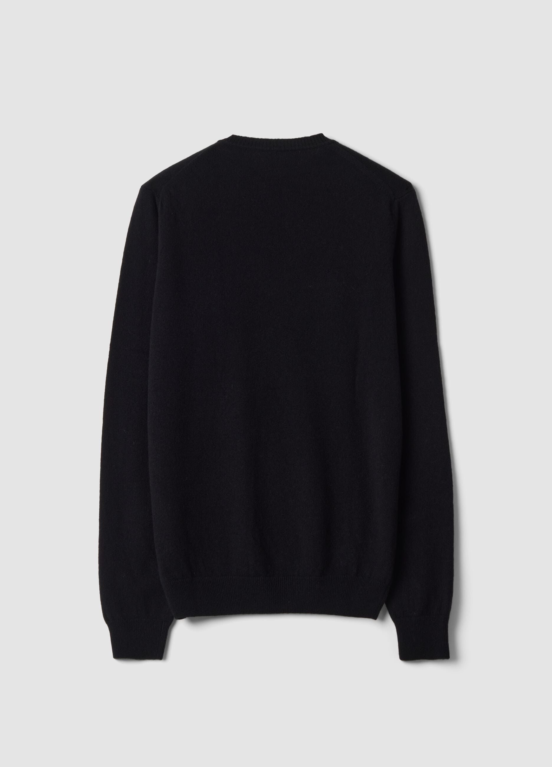Black pure wool regular-fit crew-neck jumper