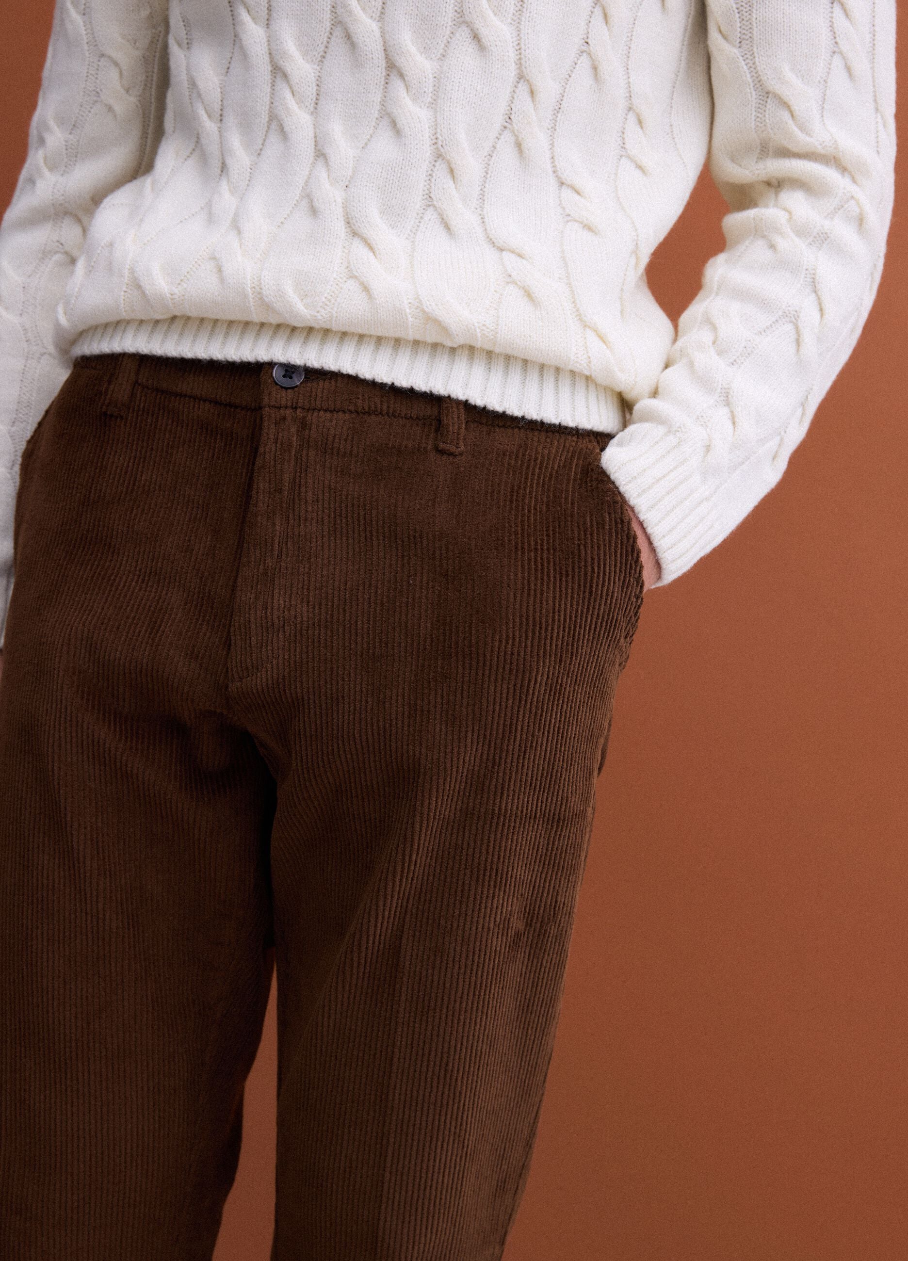 Brown regular-fit stretch cotton corduroy chino trousers