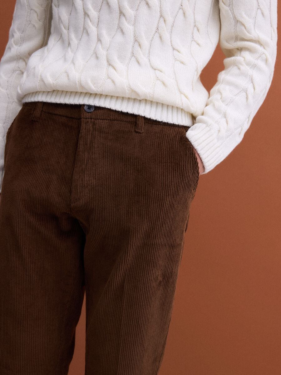 Brown regular-fit stretch cotton corduroy chino trousers_3