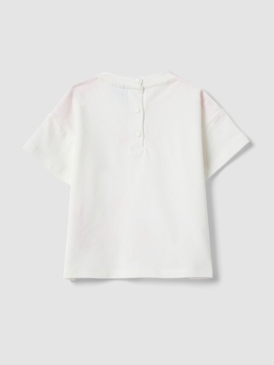 White stretch cotton printed T-shirt for baby girl, regular fit_1