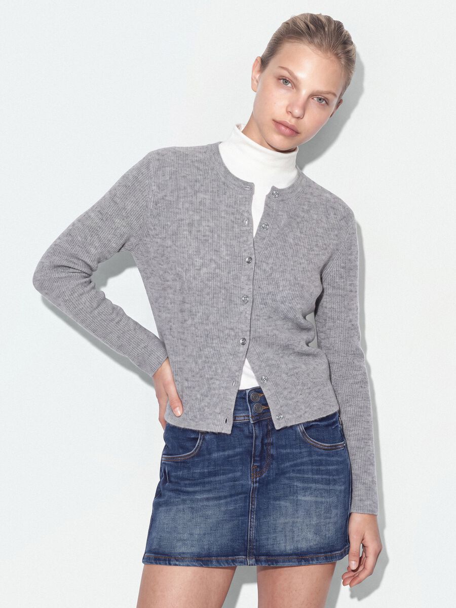 Grey crew-neck cardigan in lyocell and wool blend, oversized fit_1