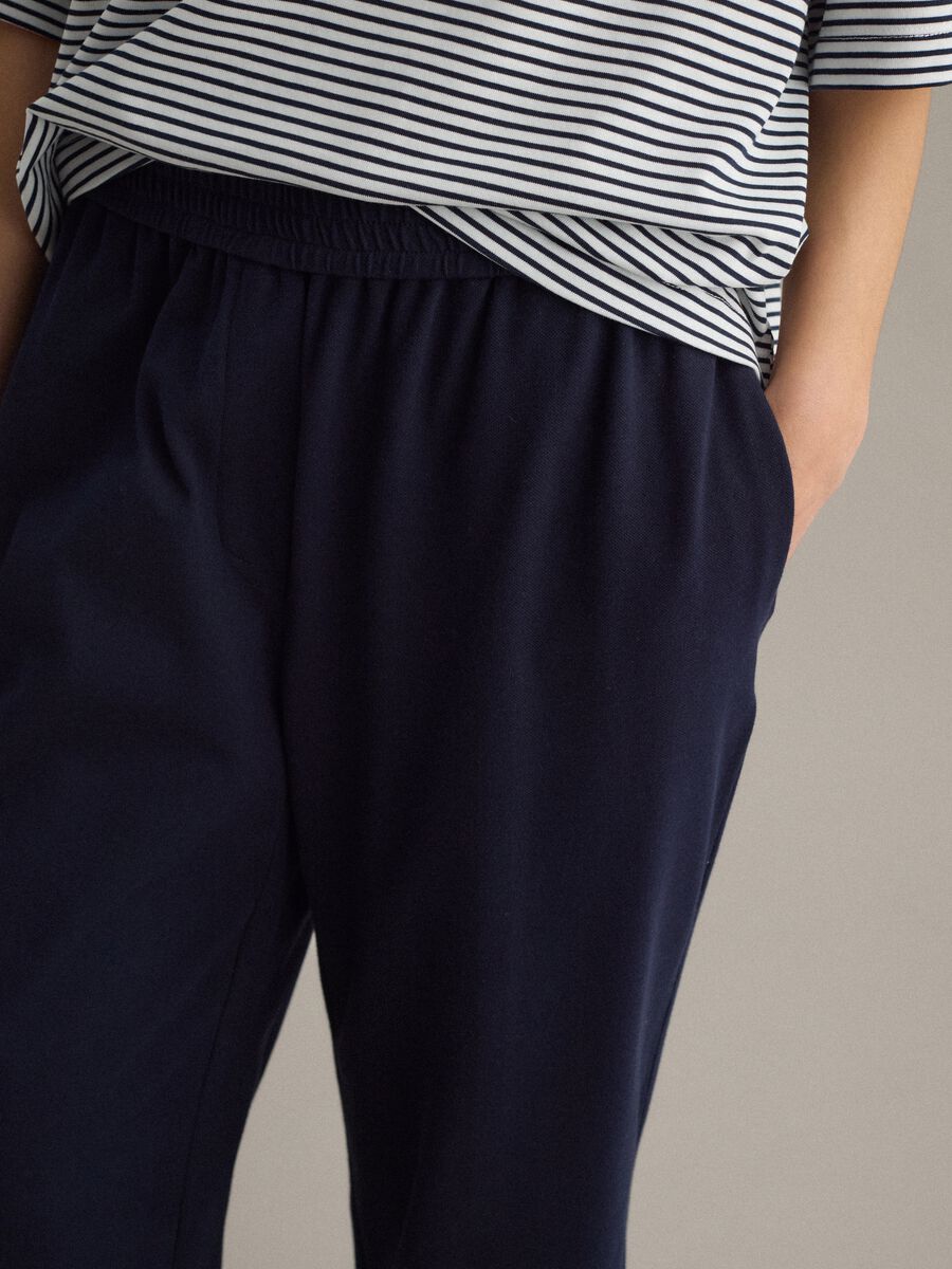 Blue stretch cotton trousers with regular fit_3