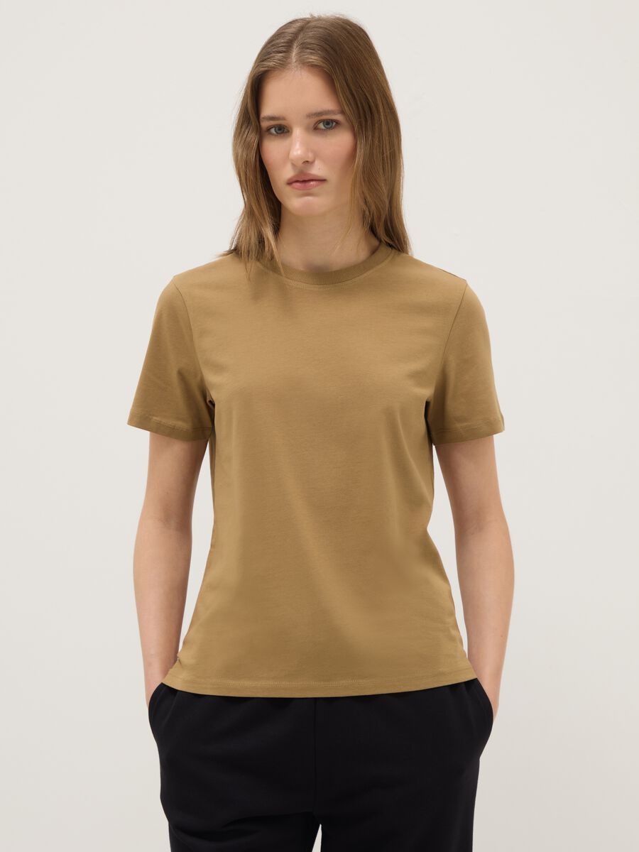 Brown pure cotton regular fit T-shirt_0