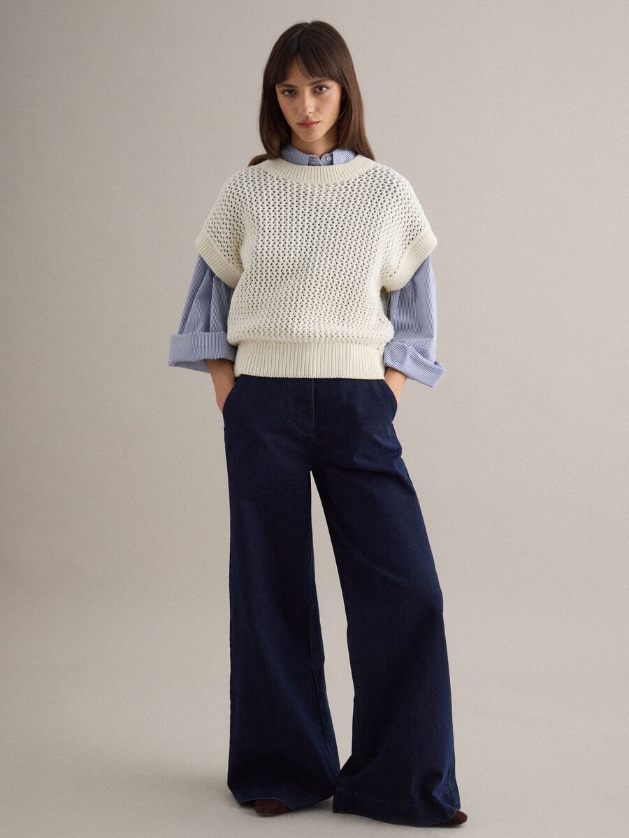 Wei&szlig;er Regular Fit Pullover aus Baumwollmischung mit Lochmuster_3