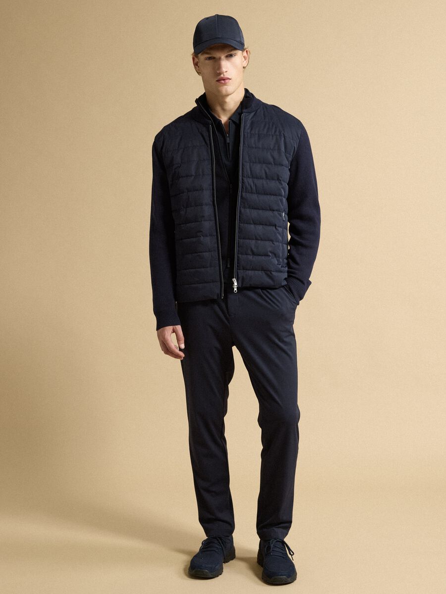 Blue pure cotton zip jacket with knitted sleeves, regular fit_2