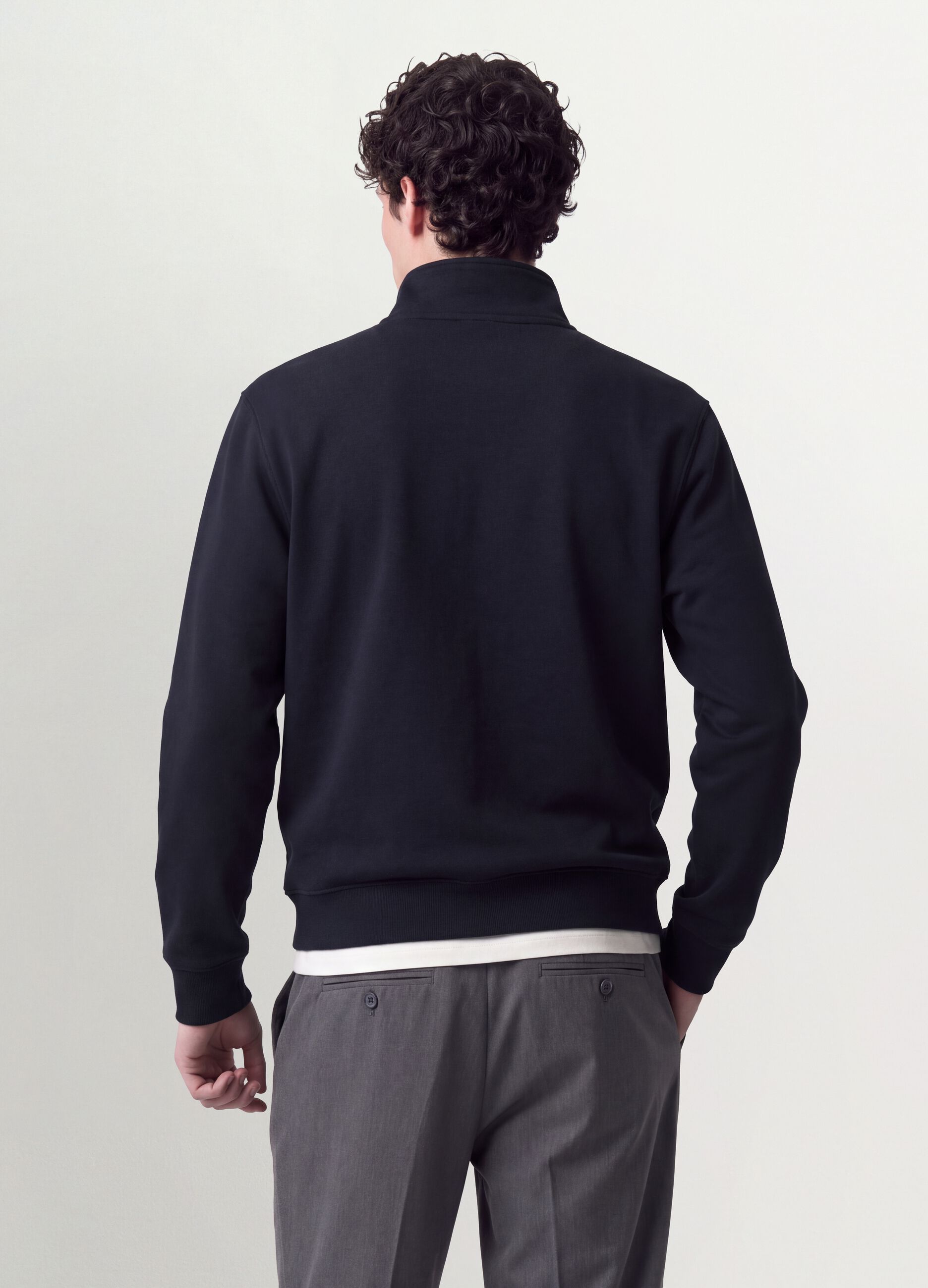 Blue cotton-blend half-zip crew-neck sweatshirt