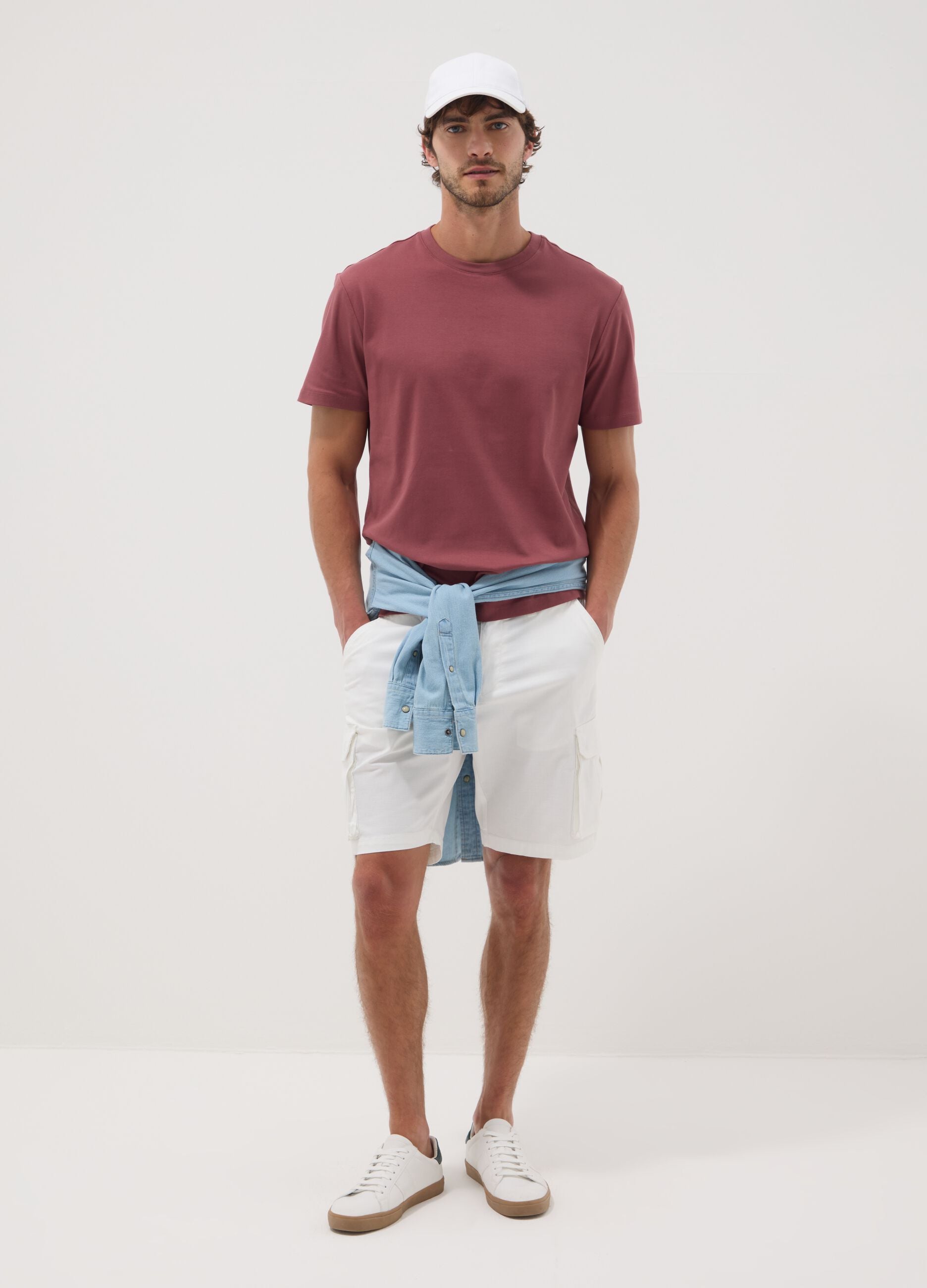 T-shirt rossa in puro cotone mercerizzato slim fit