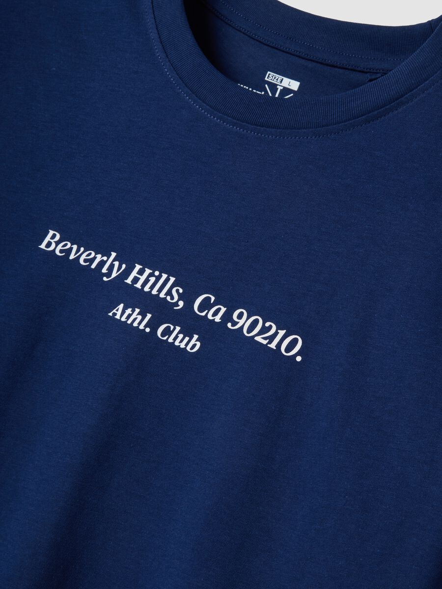 Blue slogan T-shirt in pure cotton, regular fit_5