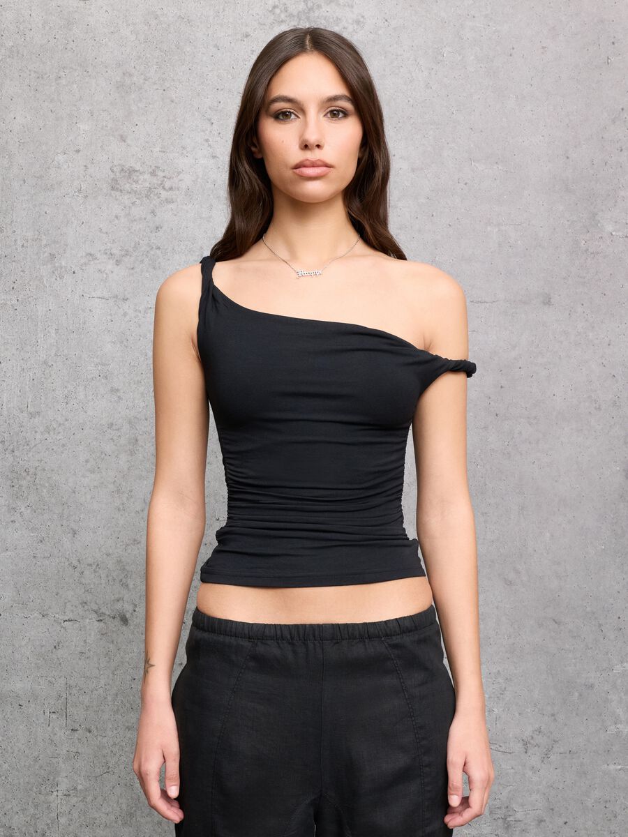 Black Asymmetric Tank Top_0