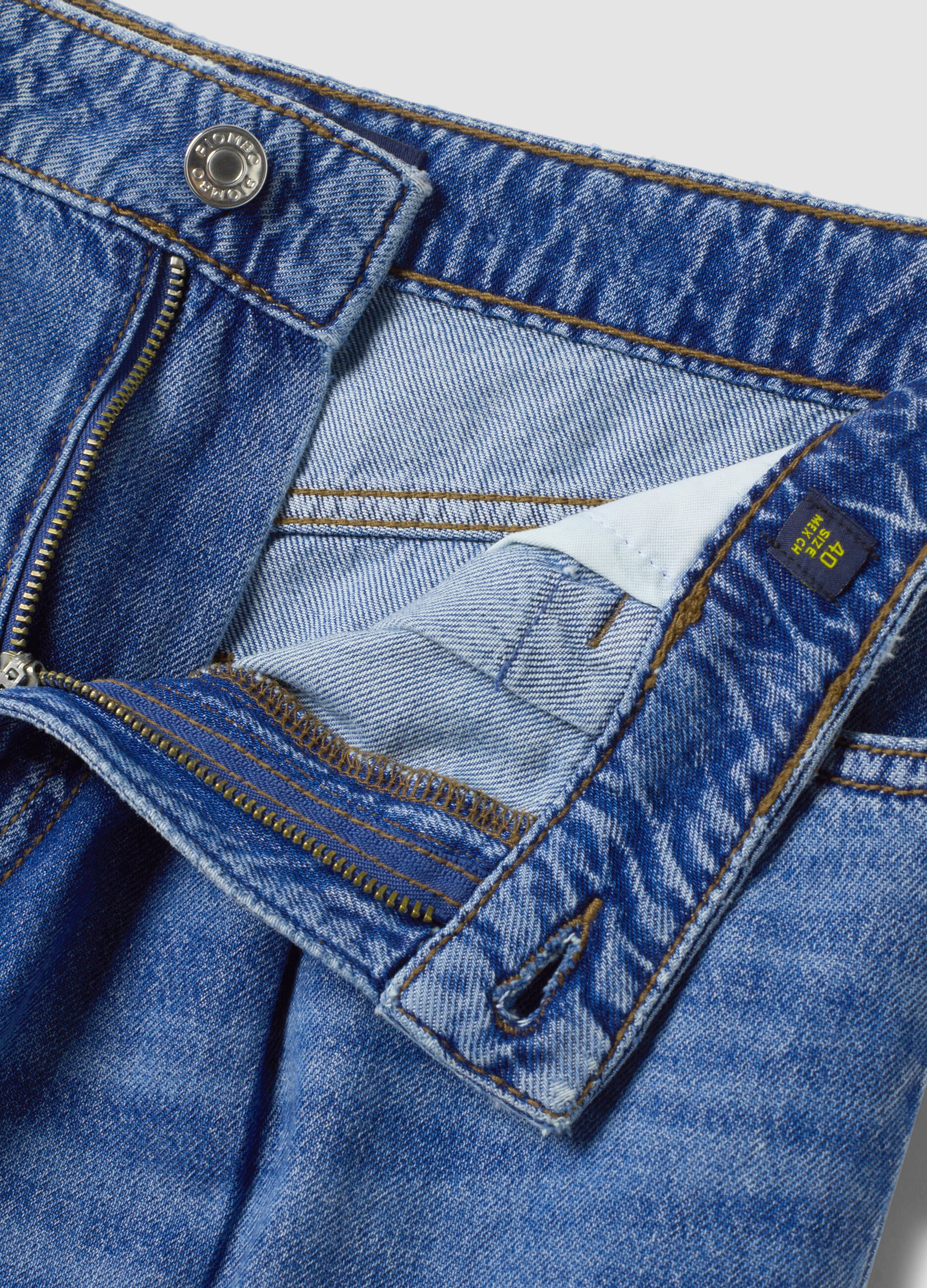 High-waisted wide-leg blue jeans in pure cotton