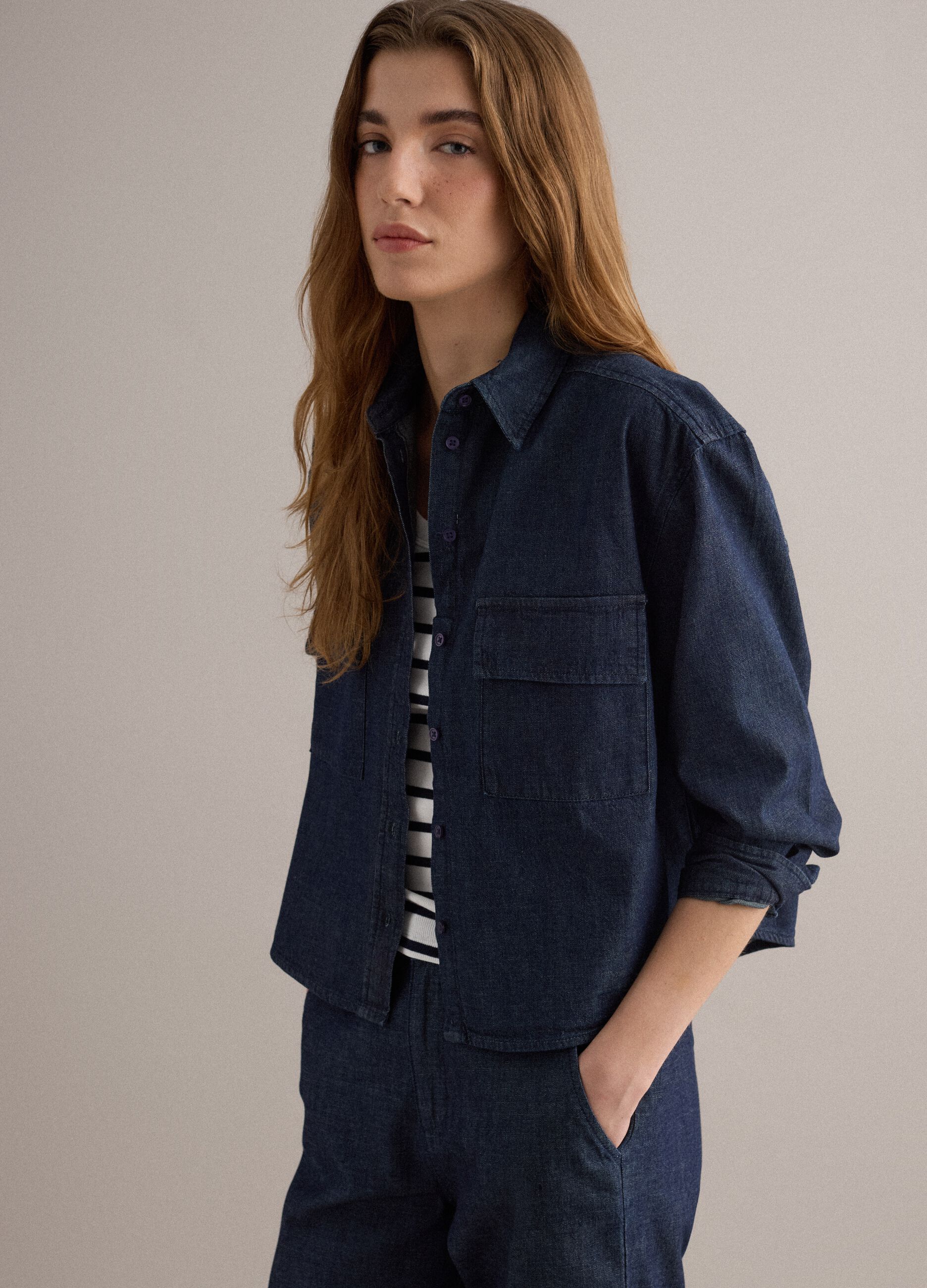 Blue regular-fit denim pure cotton shirt