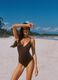 Brown stretch swimsuit with embellished straps_0