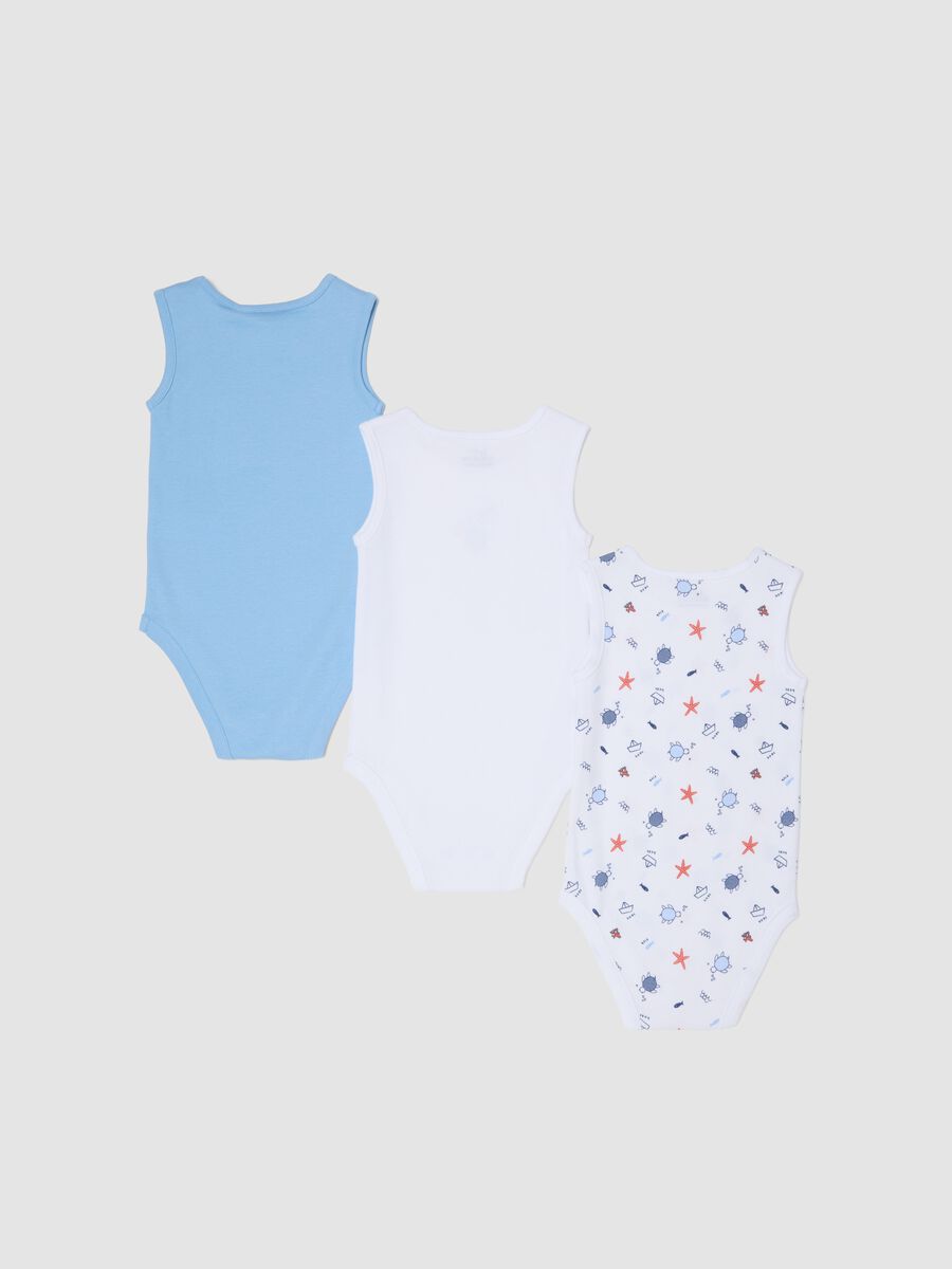 3-pack of blue sleeveless organic cotton bodysuits_1
