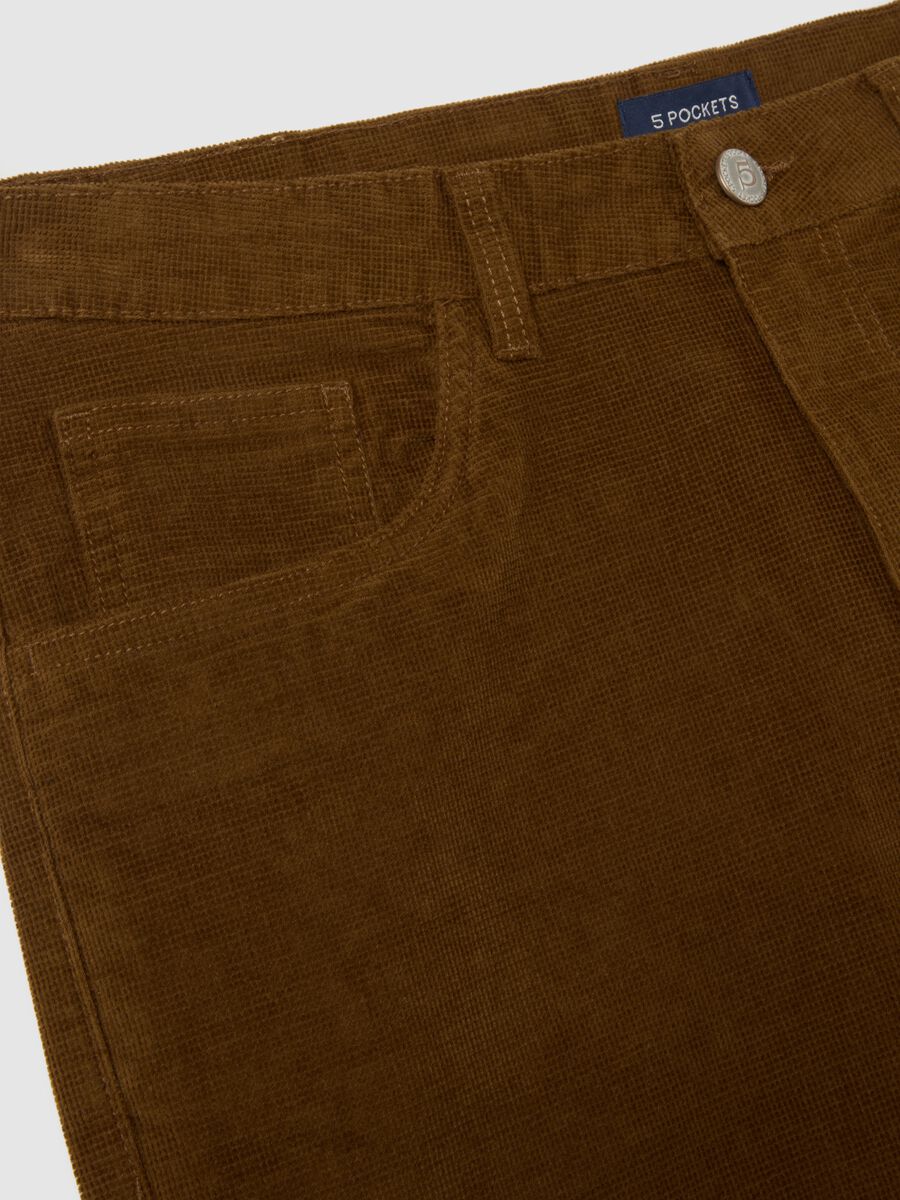 Brown stretch cotton and corduroy slim fit trousers_5