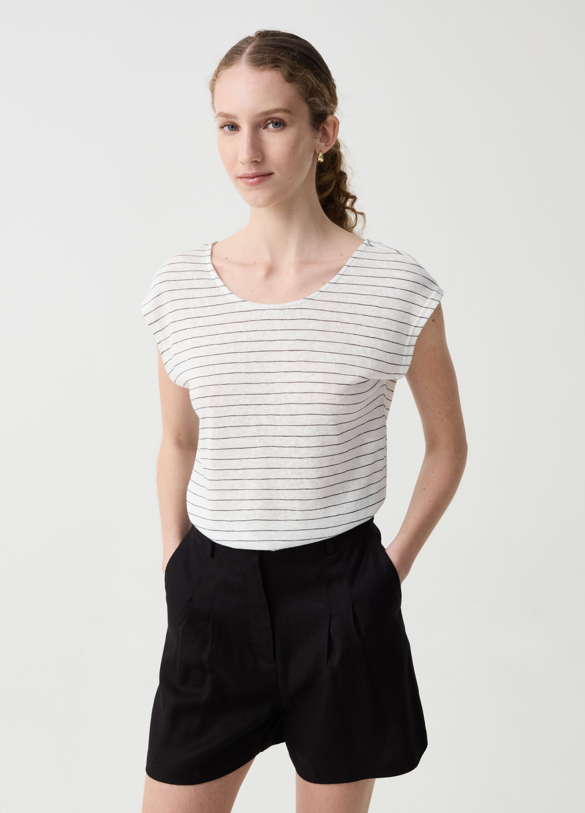 Striped T-shirt with cut-out detail and knot