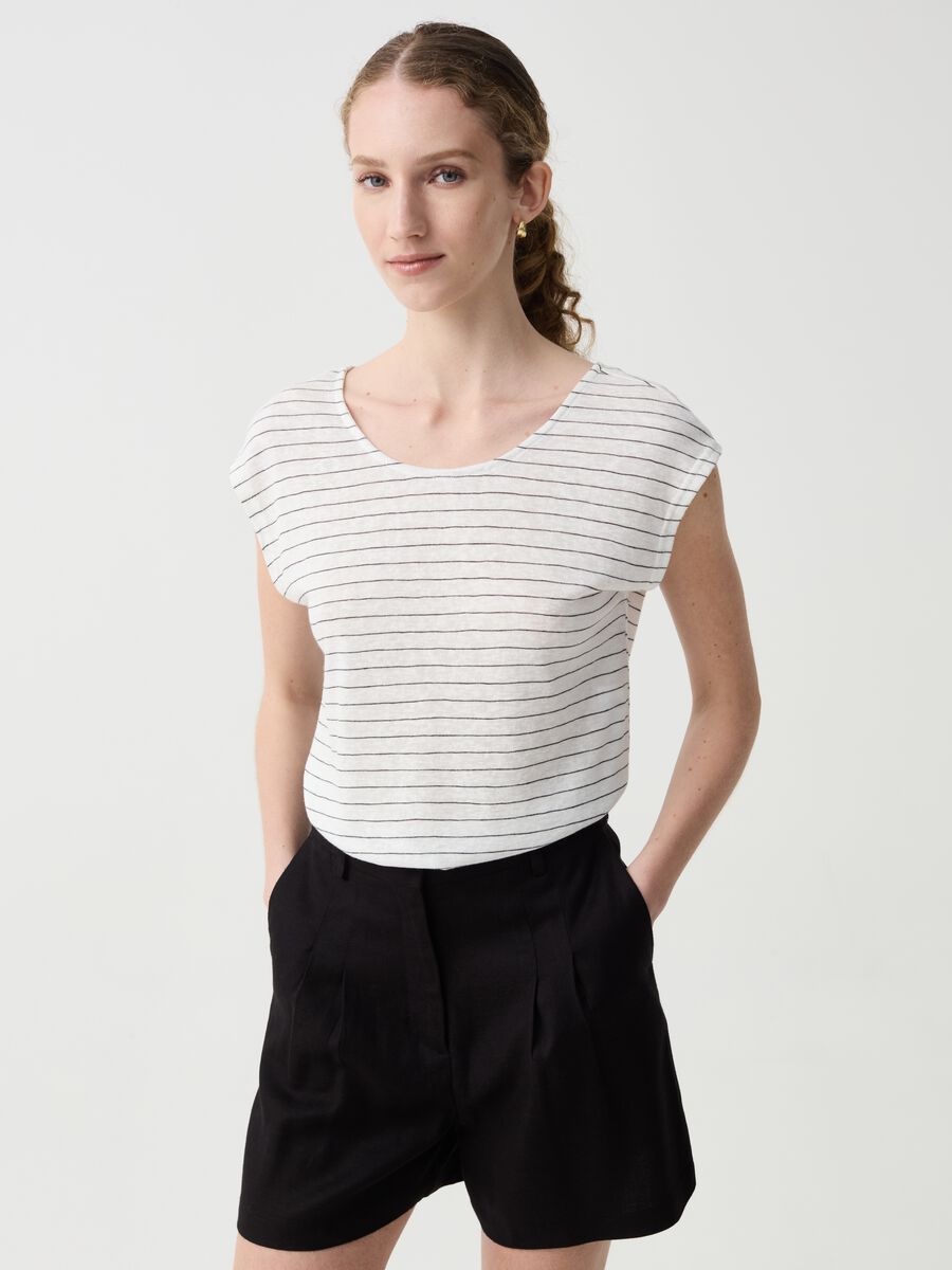 Striped T-shirt with cut-out detail and knot_0