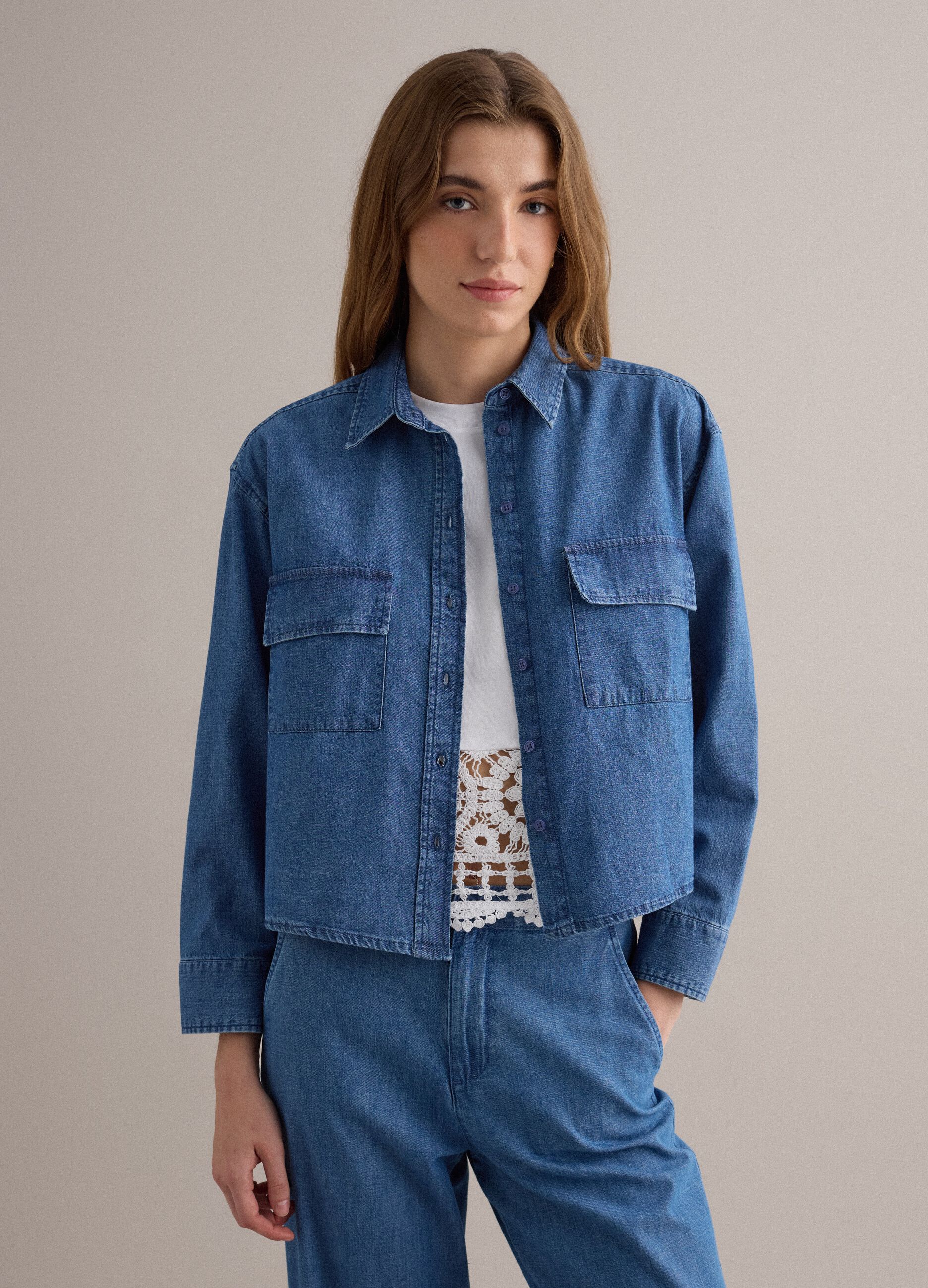 Regular Fit Hemd aus reinem Baumwoll-Denim in Blau