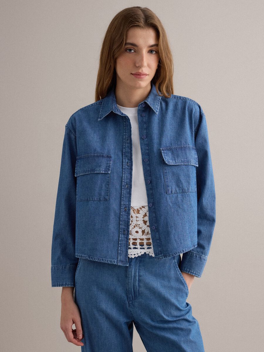 Regular fit blue denim pure cotton shirt_1