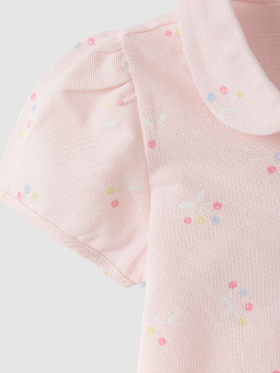 Girls' pure cotton pink polo with floral pattern, regular fit_3