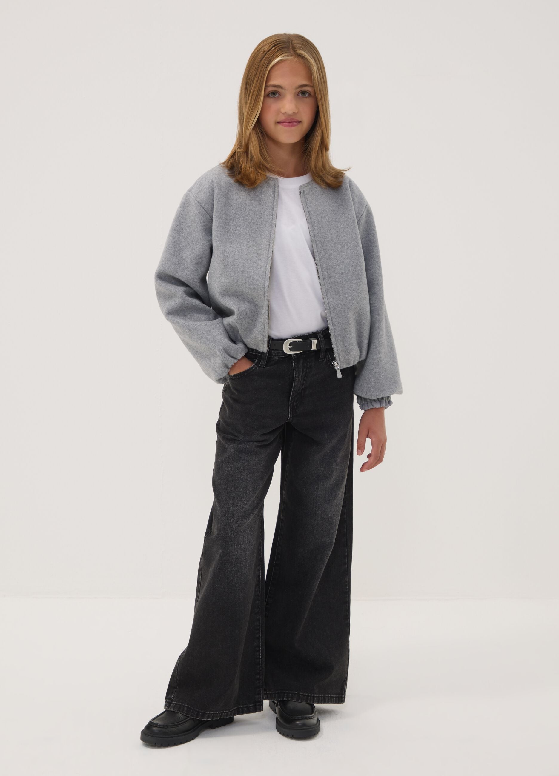 Girls&rsquo; black wide-leg jeans in pure cotton
