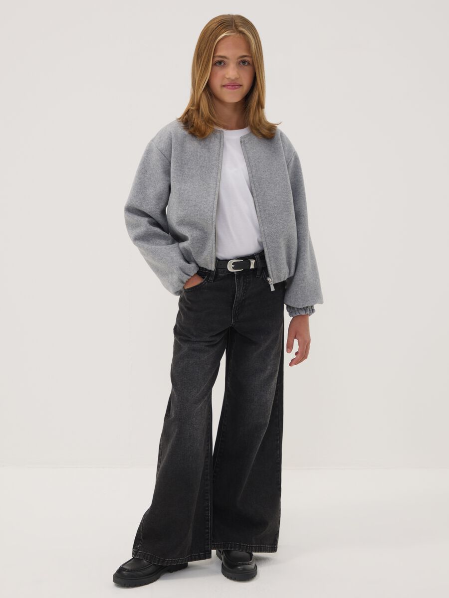Girls&rsquo; black wide-leg jeans in pure cotton_1