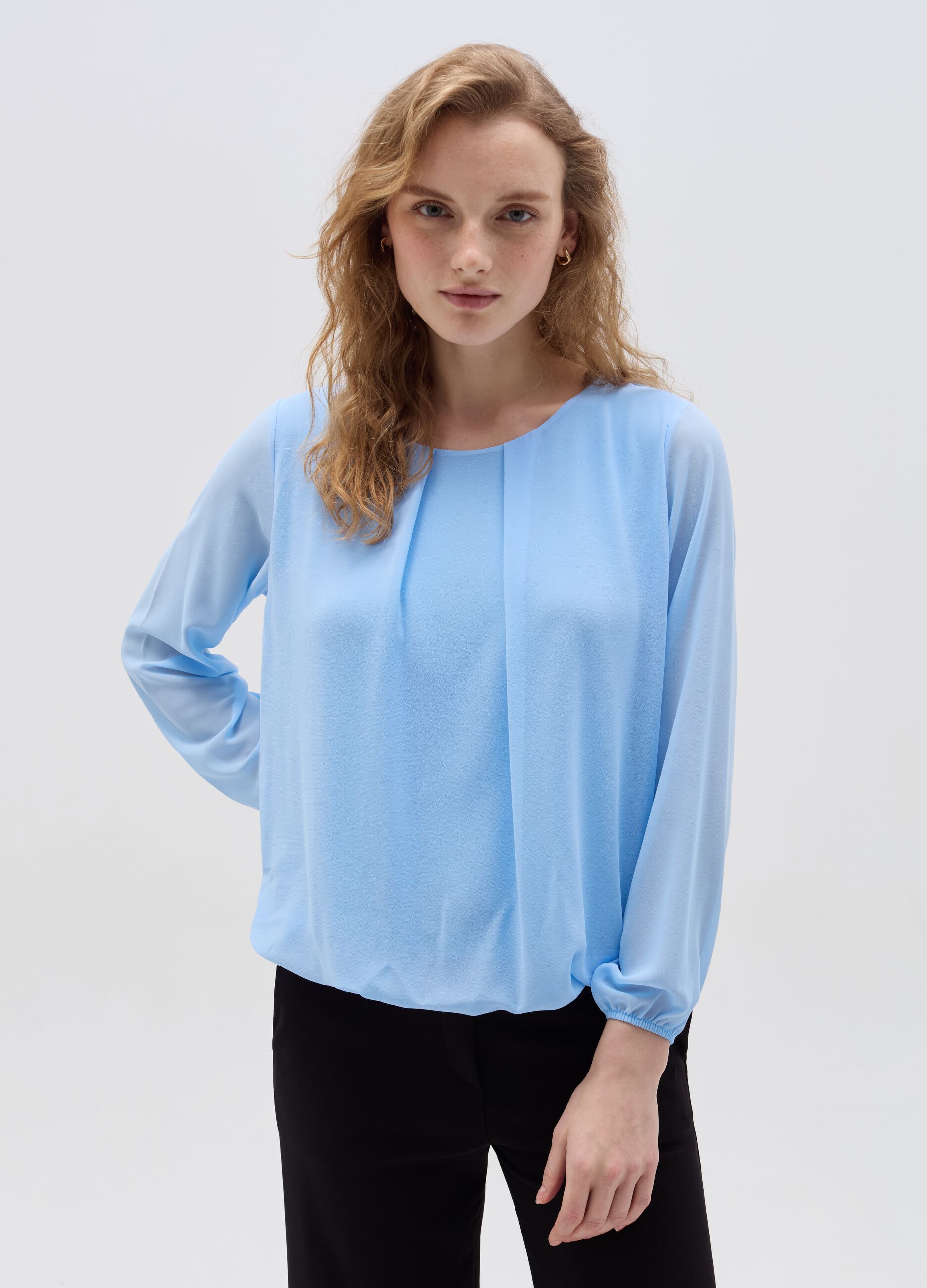 Semi-sheer solid colour blouse