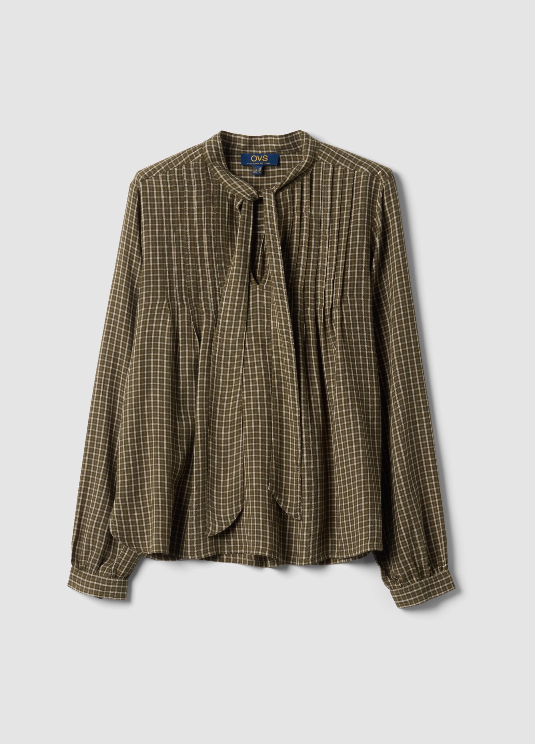 Blusa marrone in pura viscosa a quadri