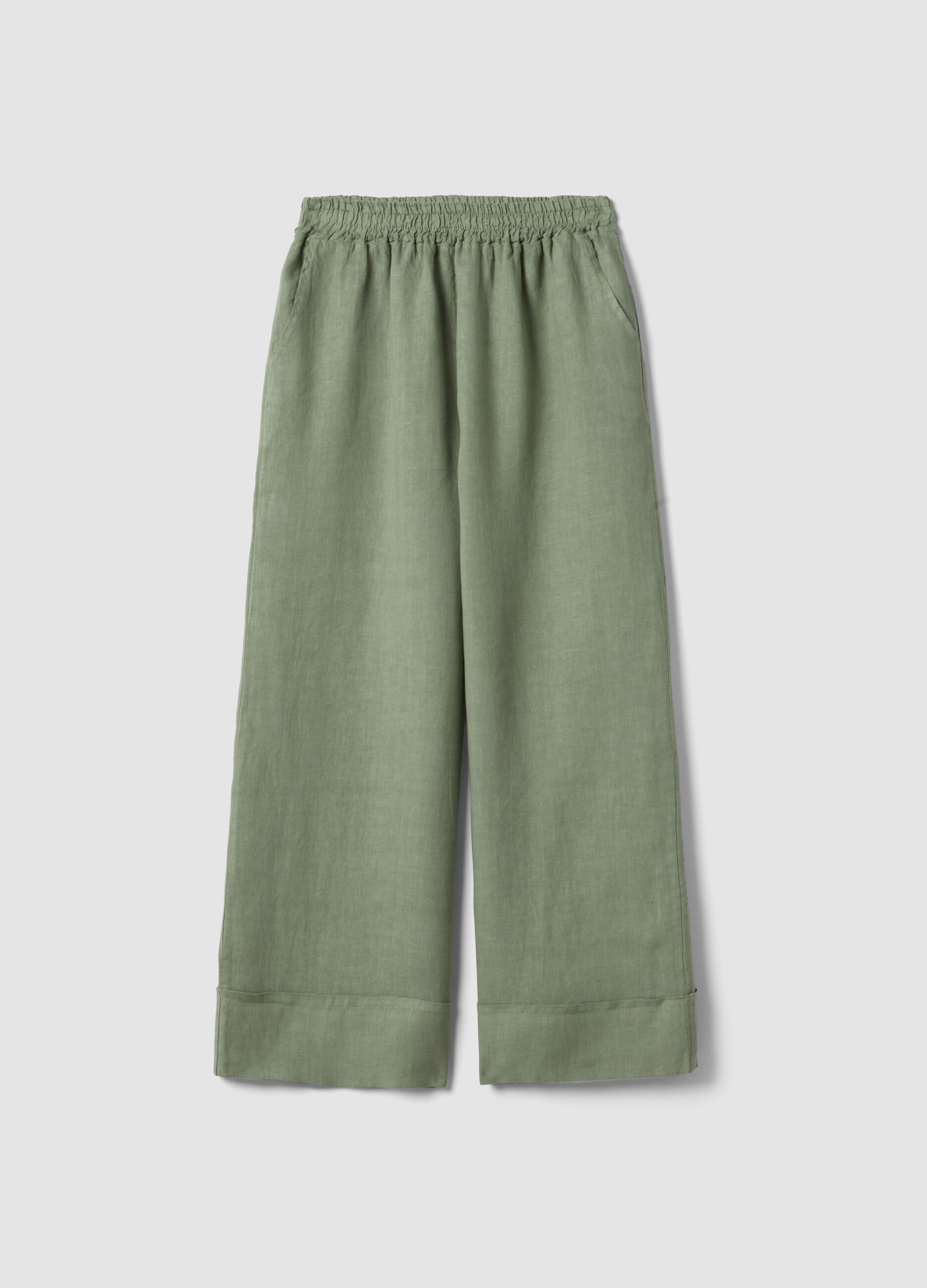 Gr&uuml;ne Regular-Fit-Hose aus reinem Leinen