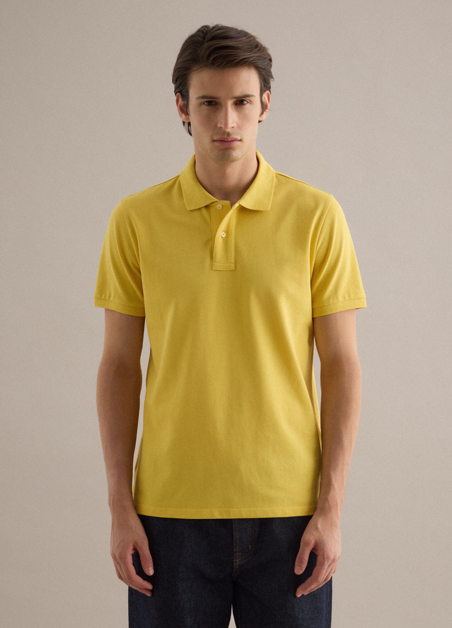 Yellow short-sleeved pure cotton polo regular fit