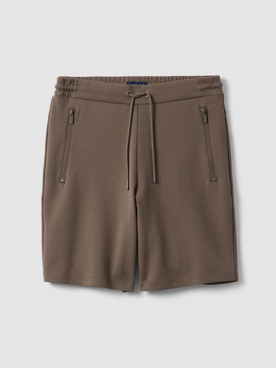 Brown regular fit stretch cotton blend shorts_4