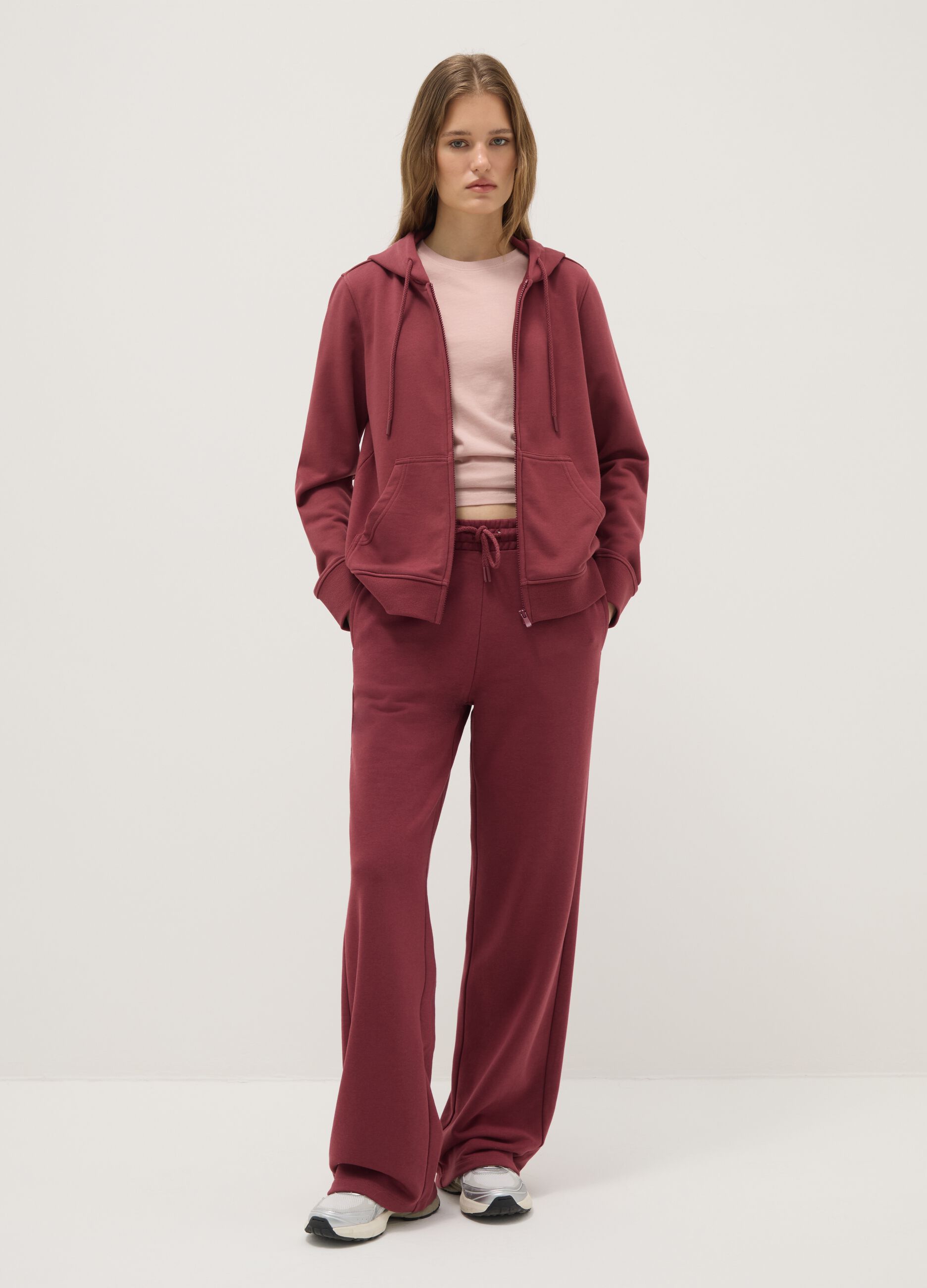 Pink regular fit cotton blend trousers