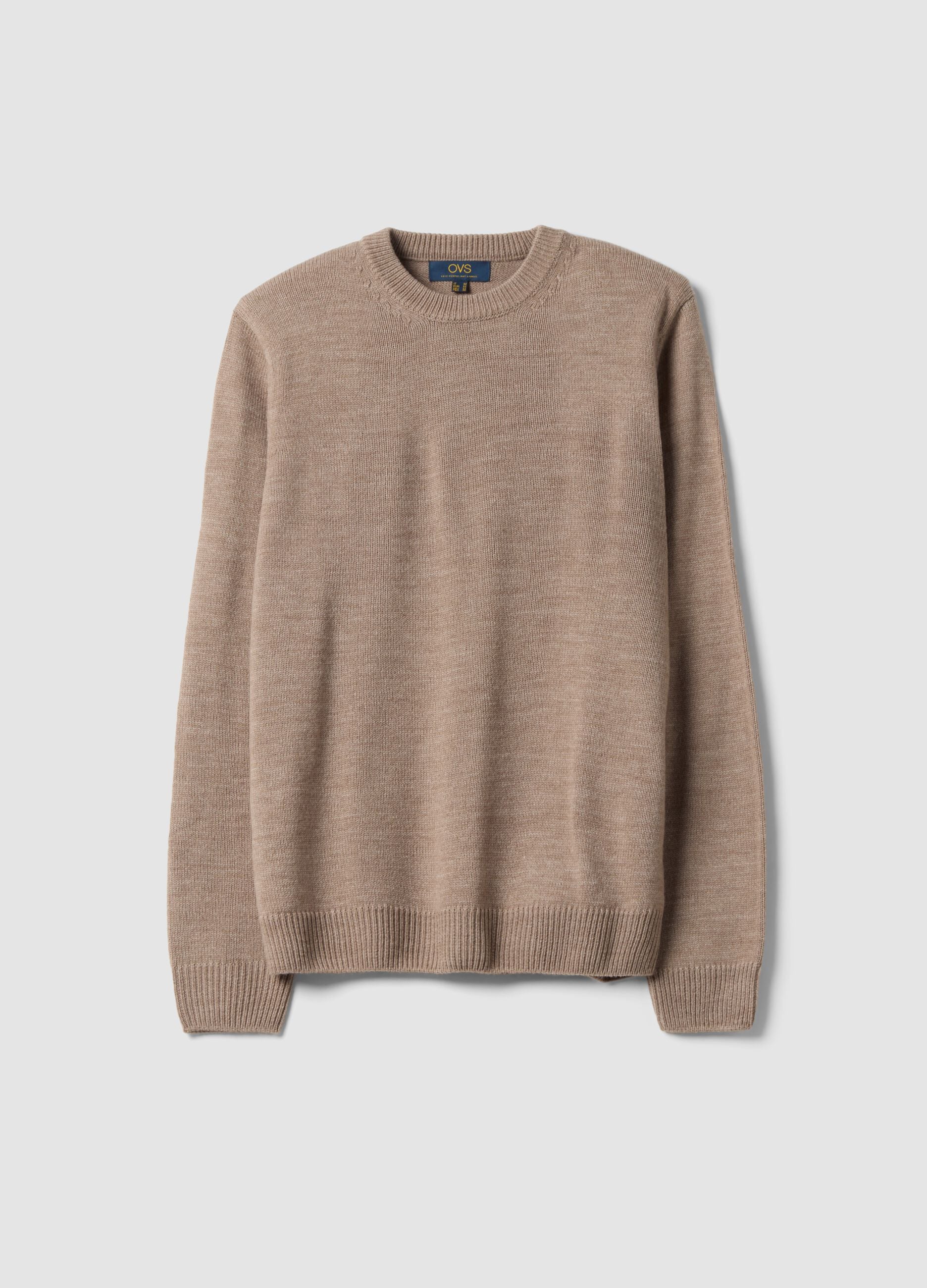 Beige crew-neck regular-fit jersey knit jumper
