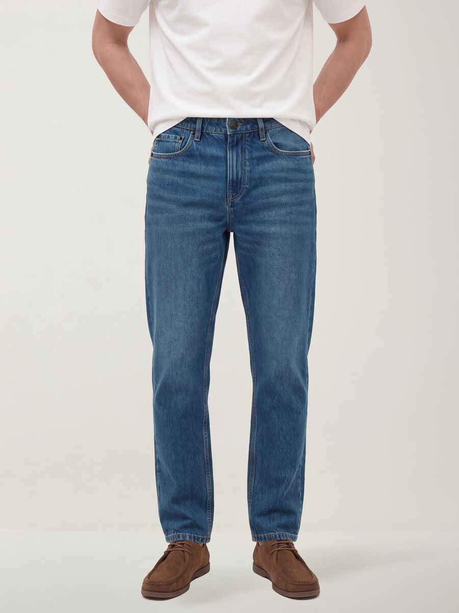 Blue cotton and lyocell blend regular tapered jeans_1