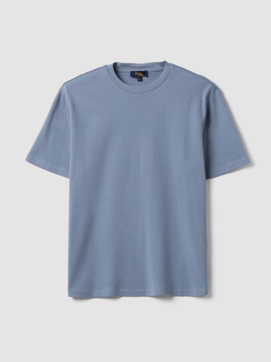 Blaues T-Shirt aus reiner Baumwolle mit kurzen &Auml;rmeln im Relaxed Fit_0