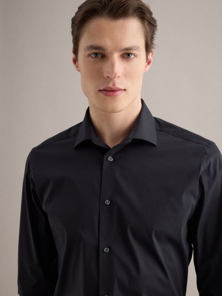 Slim Fit Black Cotton Stretch Shirt_3