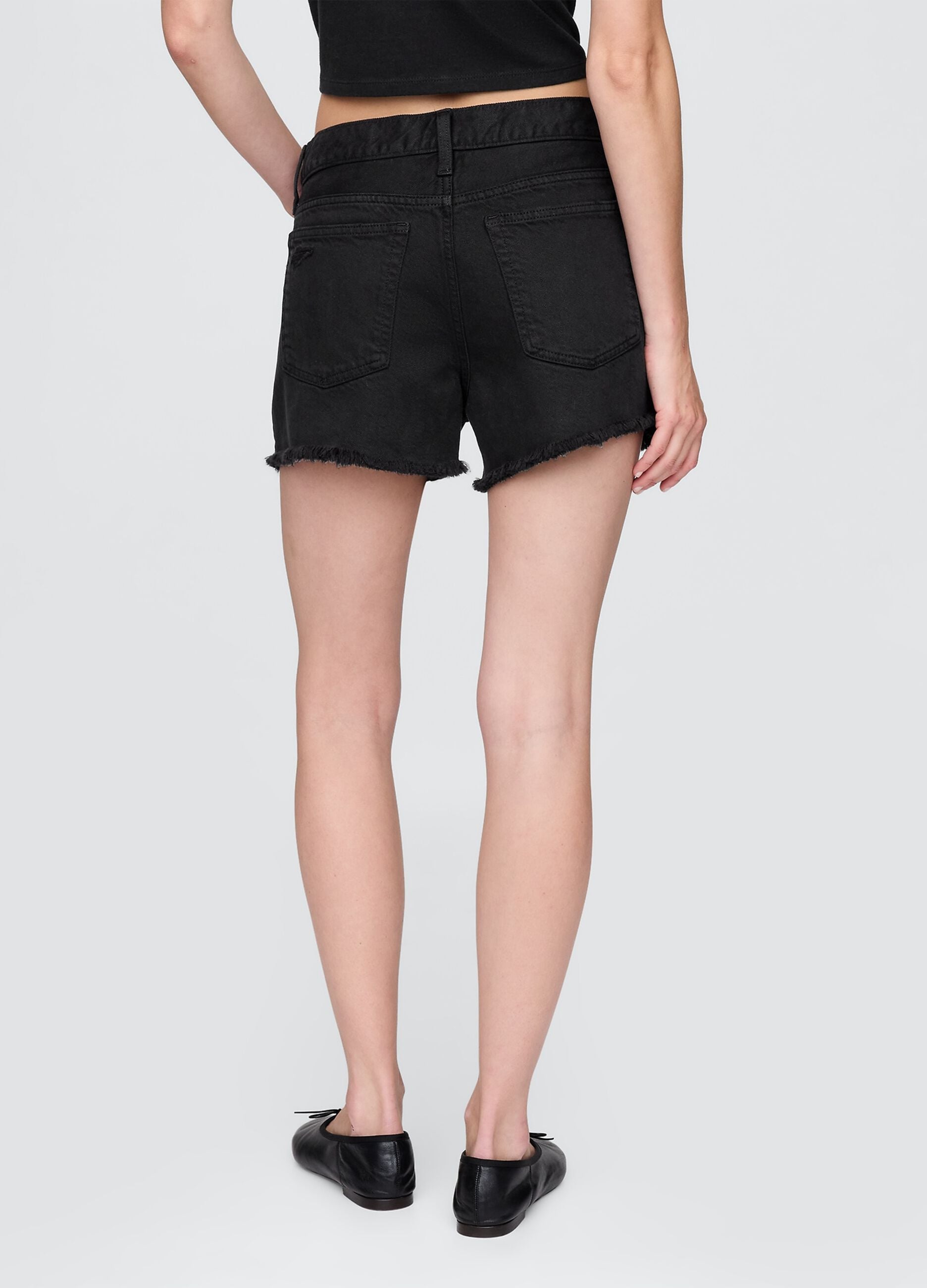 Black Denim Shorts with Frayed Hem