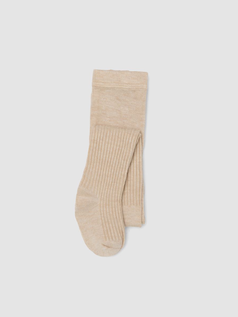 Beige ribbed stretch tights_0